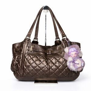 Burberry Custom Easton Medium Landscape Quilted Metallic Brown Tote w Skullpanda